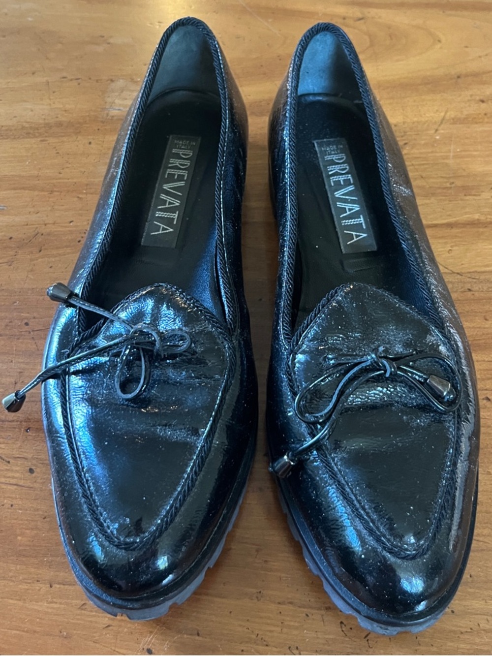Prevata Black Leather Loafers with Bow Detail